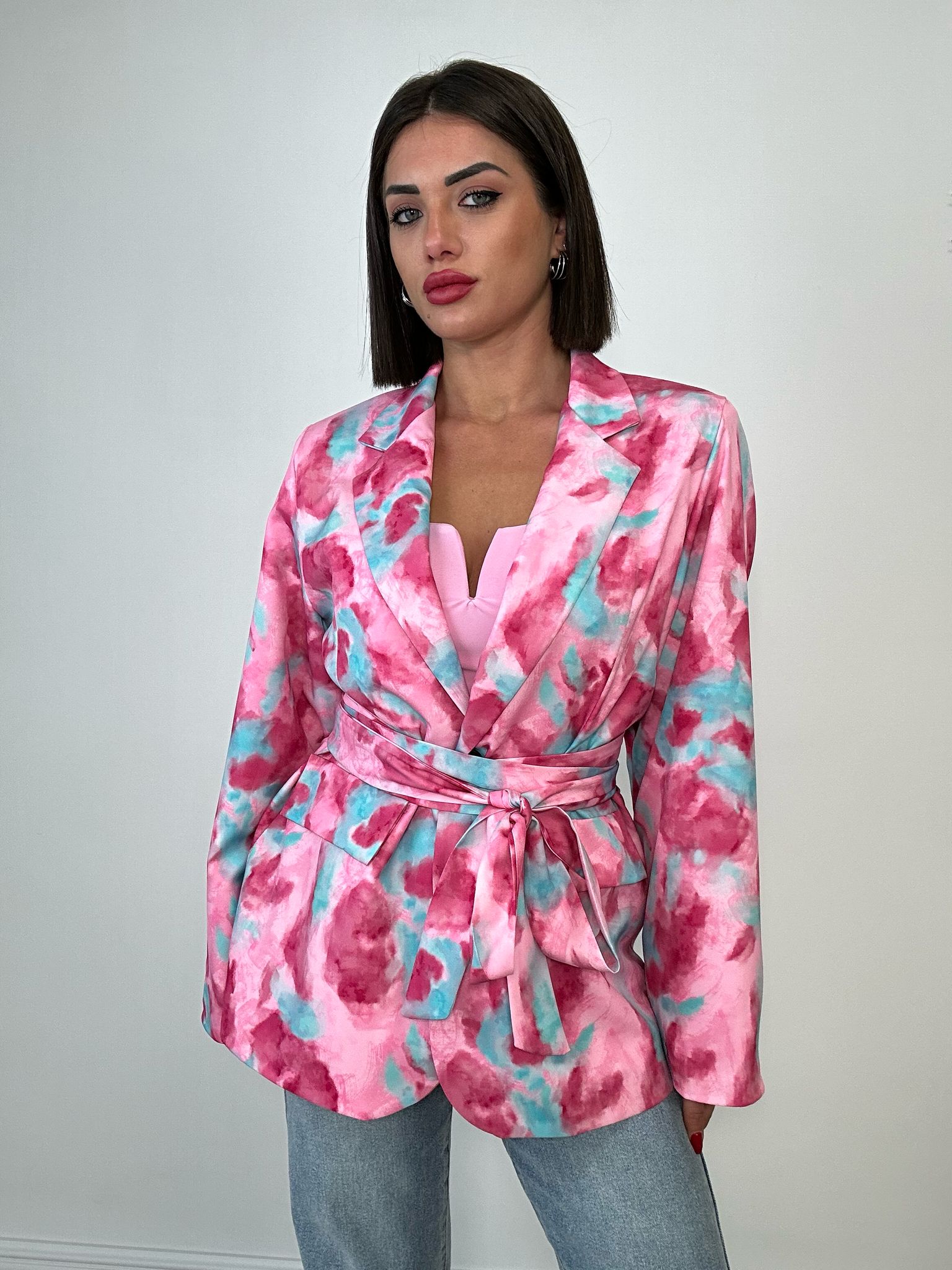 Blazer Fantasia Astratta - Celeste e Rosa