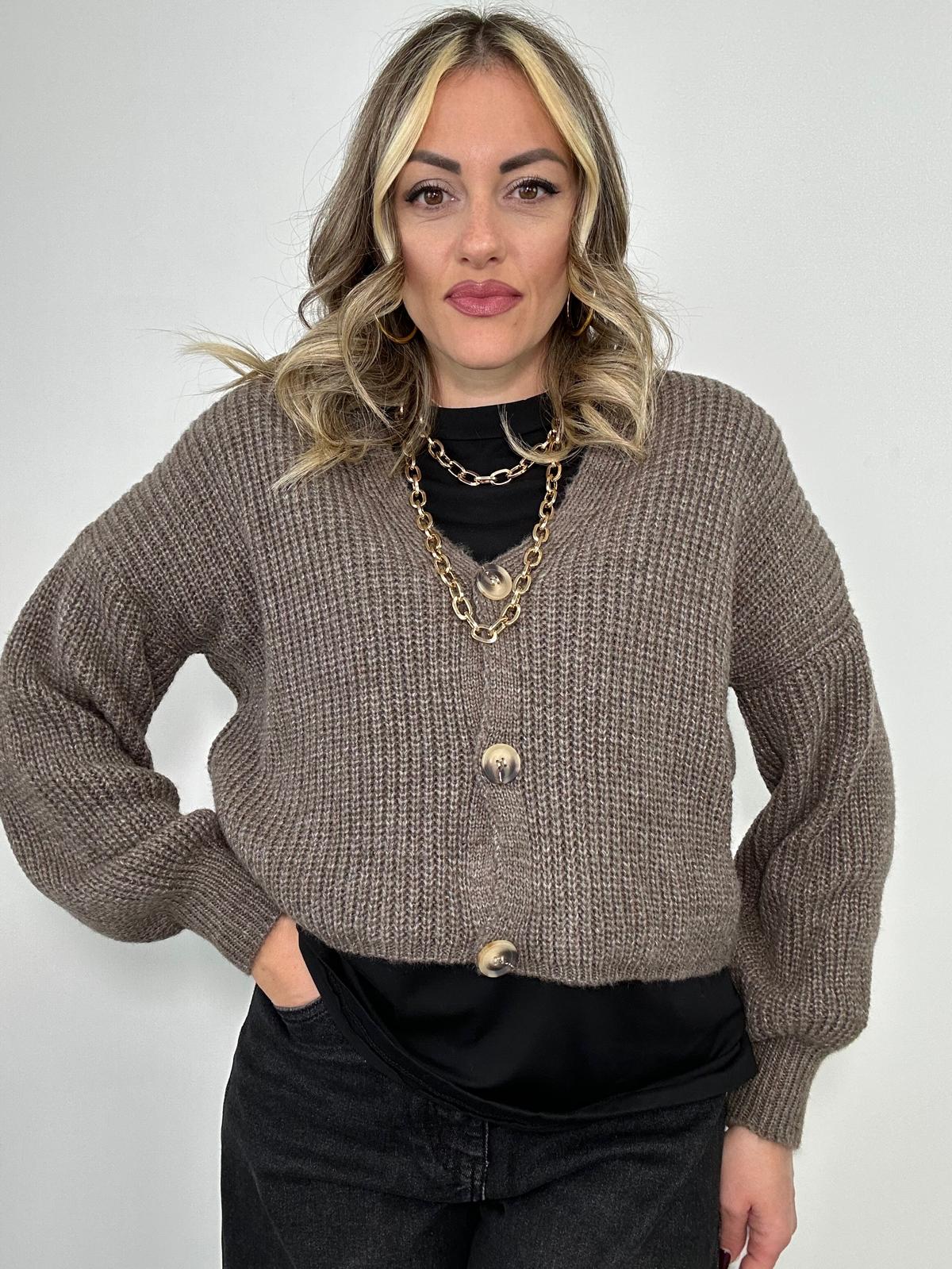 Cardigan 1276 con bottoni - Fango