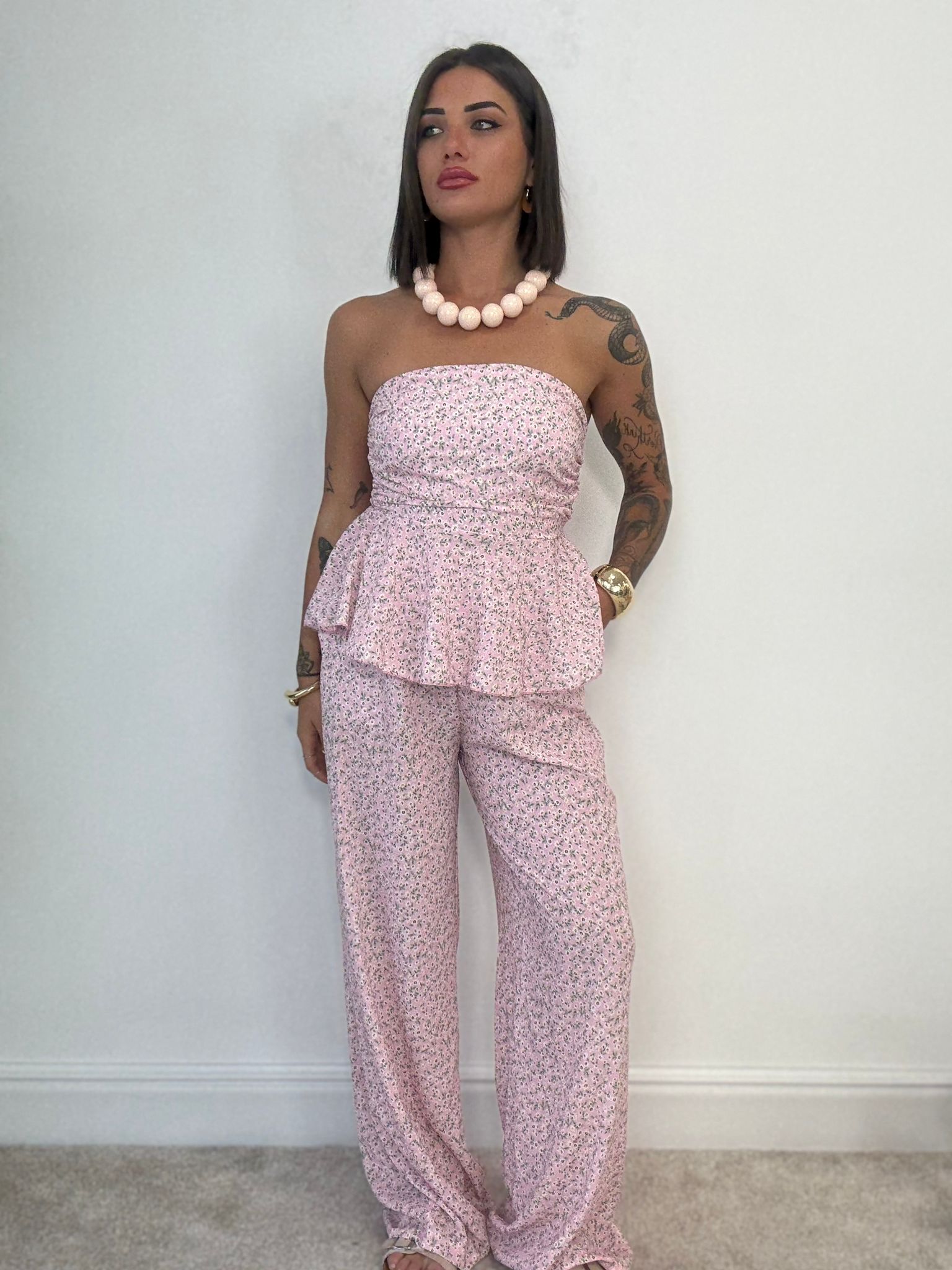 Coordinato Olimpia (Top + Pantalone) Fondo Rosa