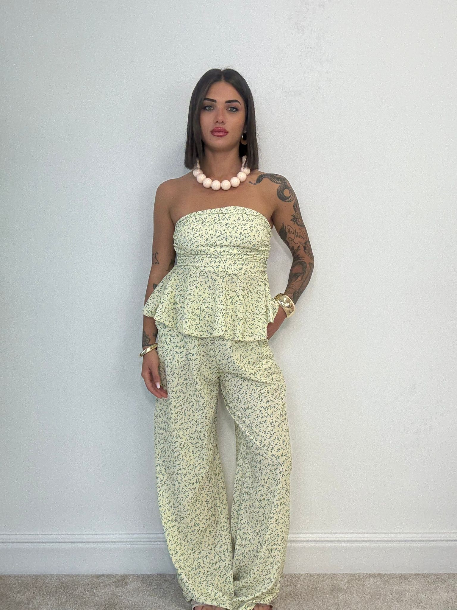 Coordinato Olimpia (Top + Pantalone) Fondo Giallo