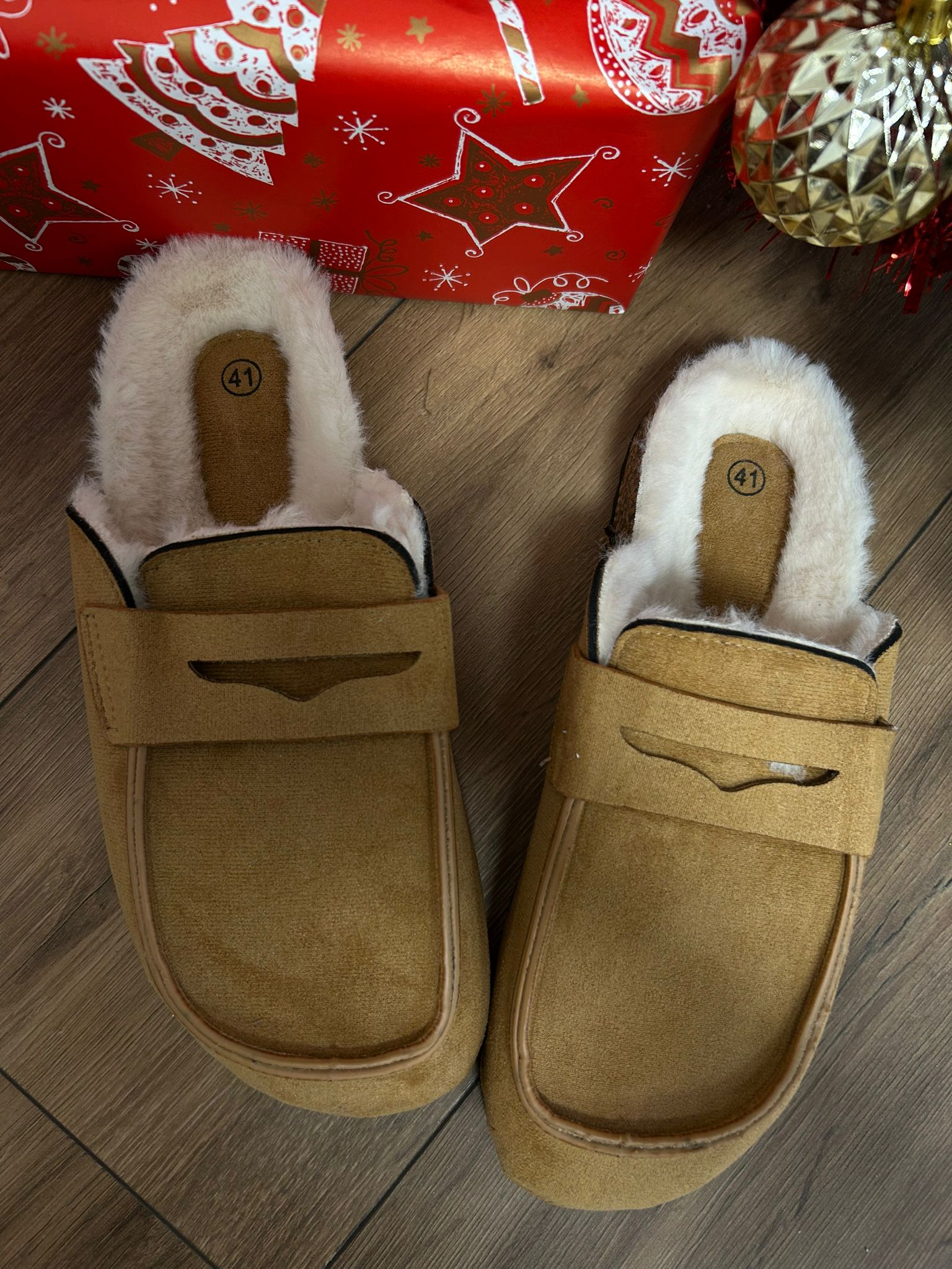 Slippers basse con ecopelliccia interna - Camel