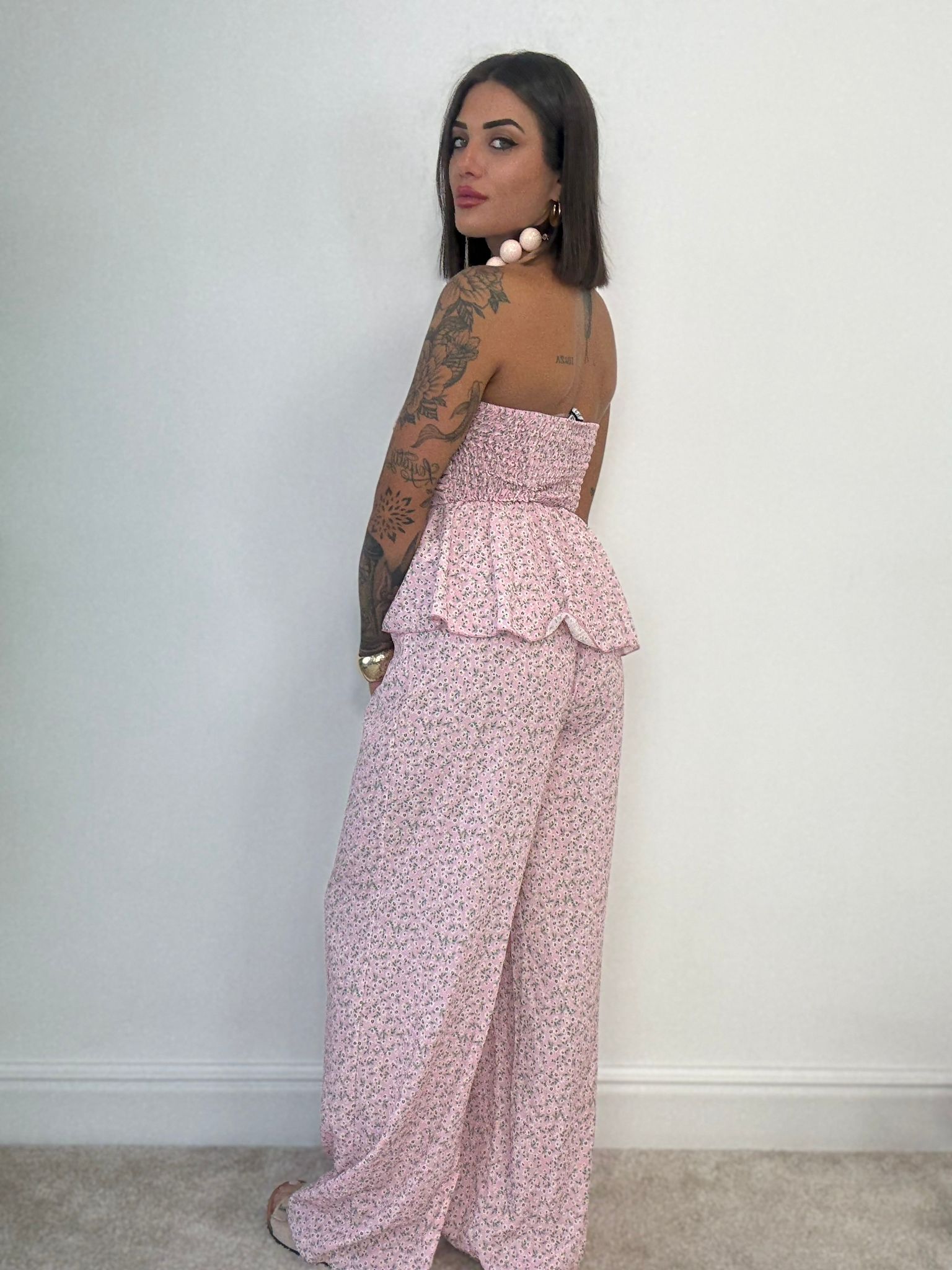 Coordinato Olimpia (Top + Pantalone) Fondo Rosa