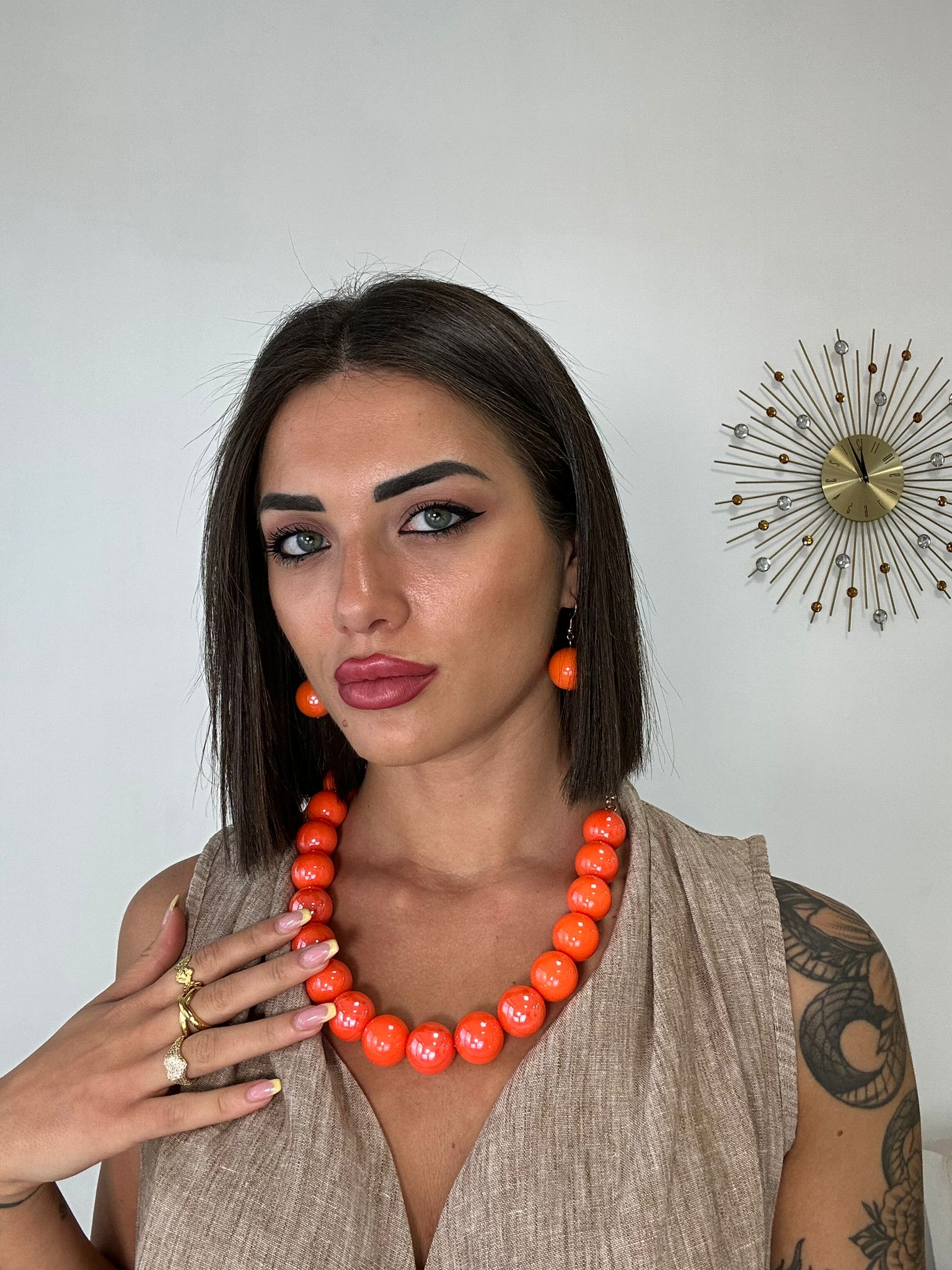 Collana + Orecchini a sfere - Arancione