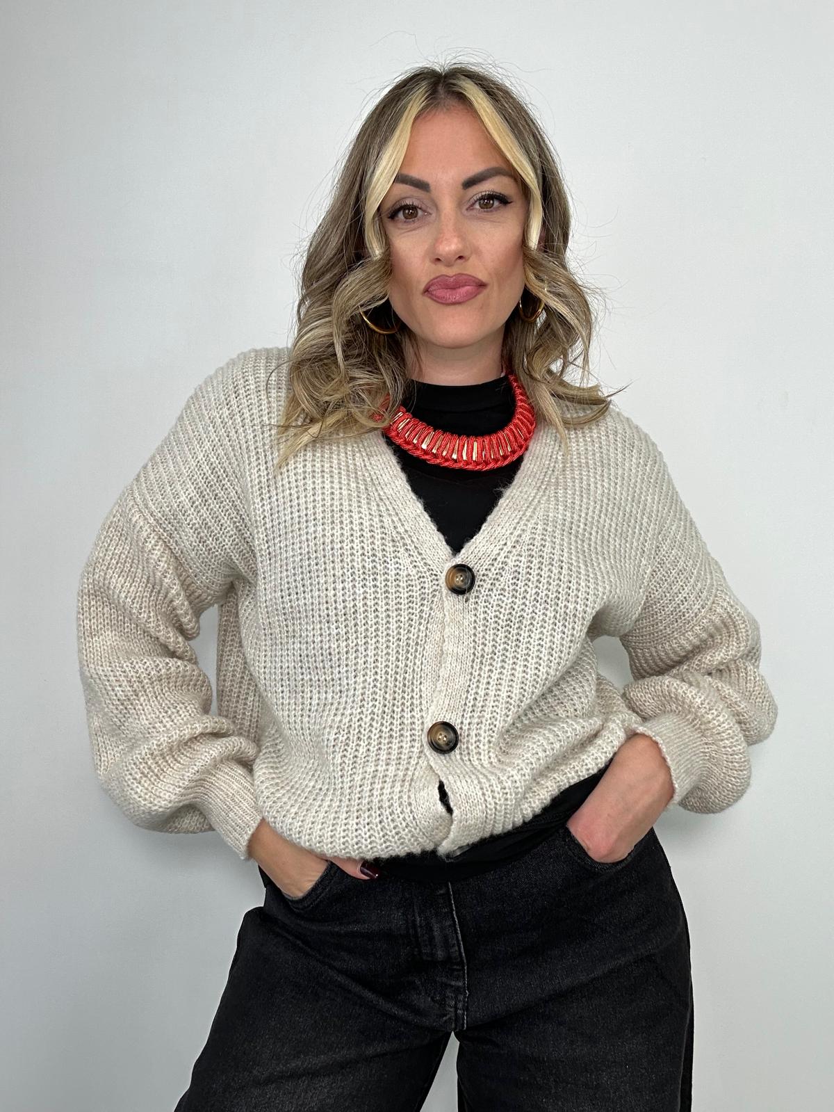 Cardigan 1276 con bottoni - Beige