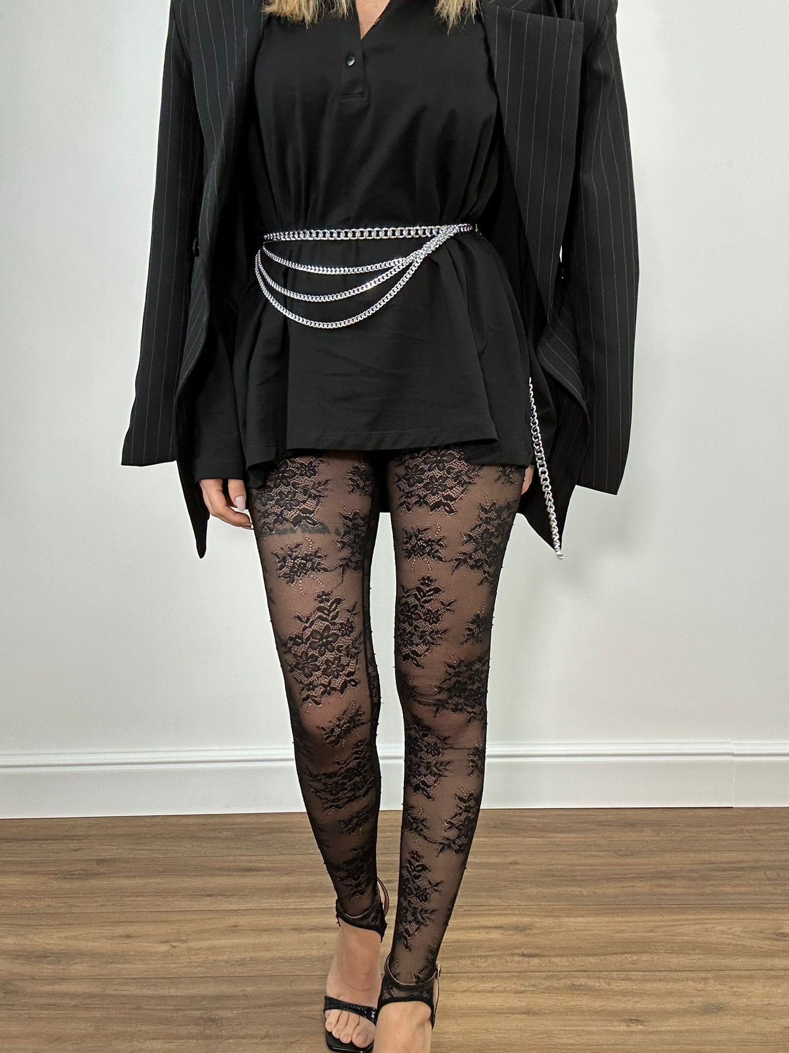 Leggins con staffa in pizzo 5783 - Nero*