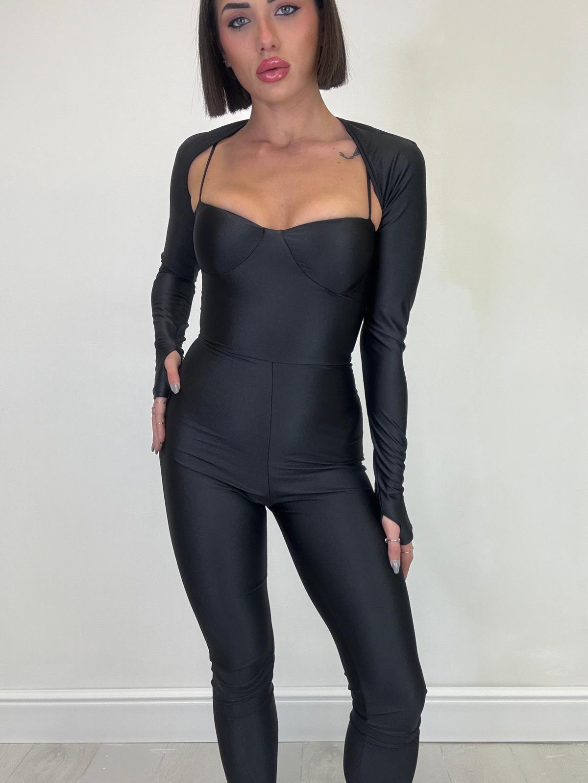 Combinaison Britney en lurex avec boléro - Noir