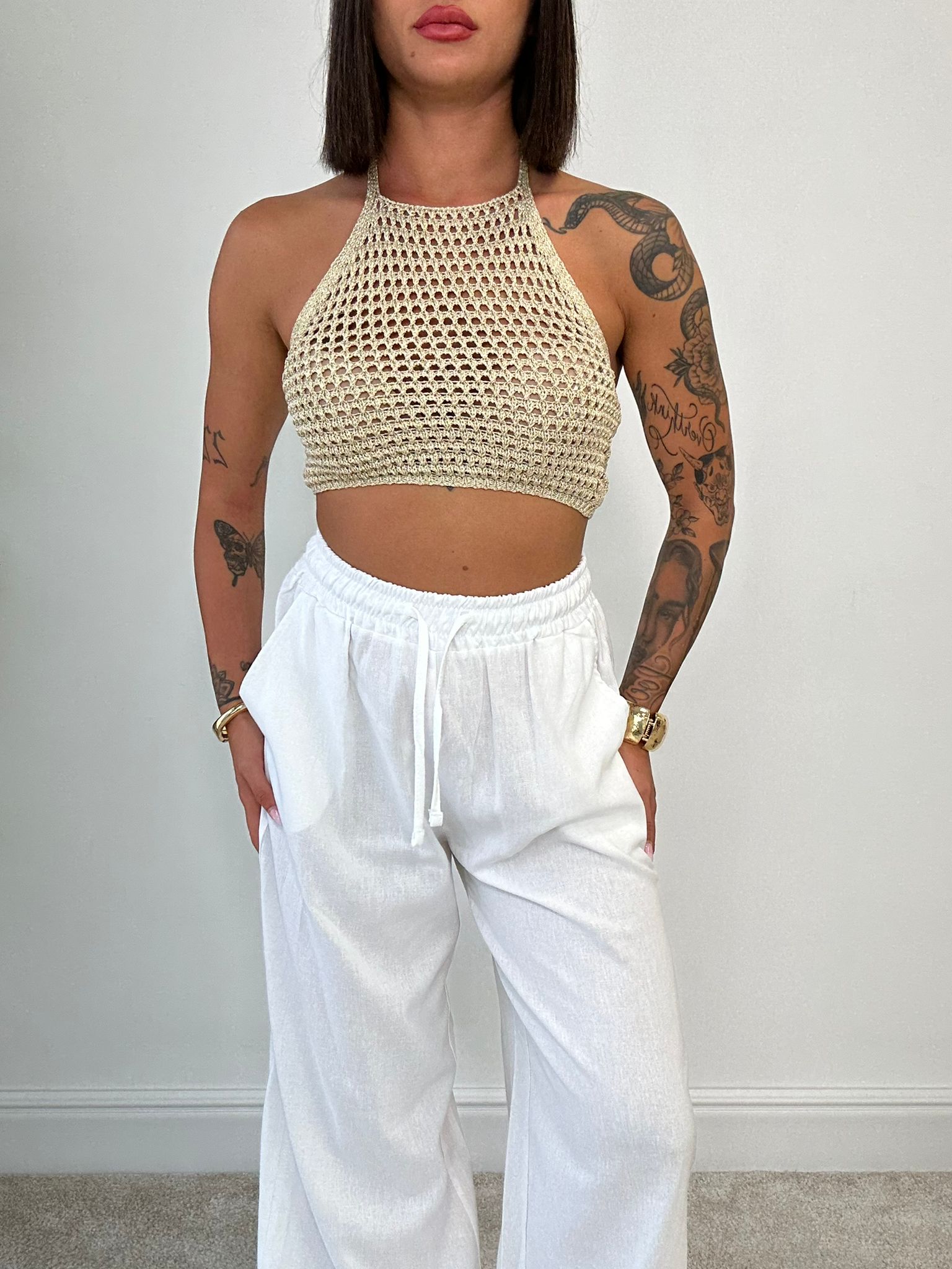 Top in filo traforato - Beige