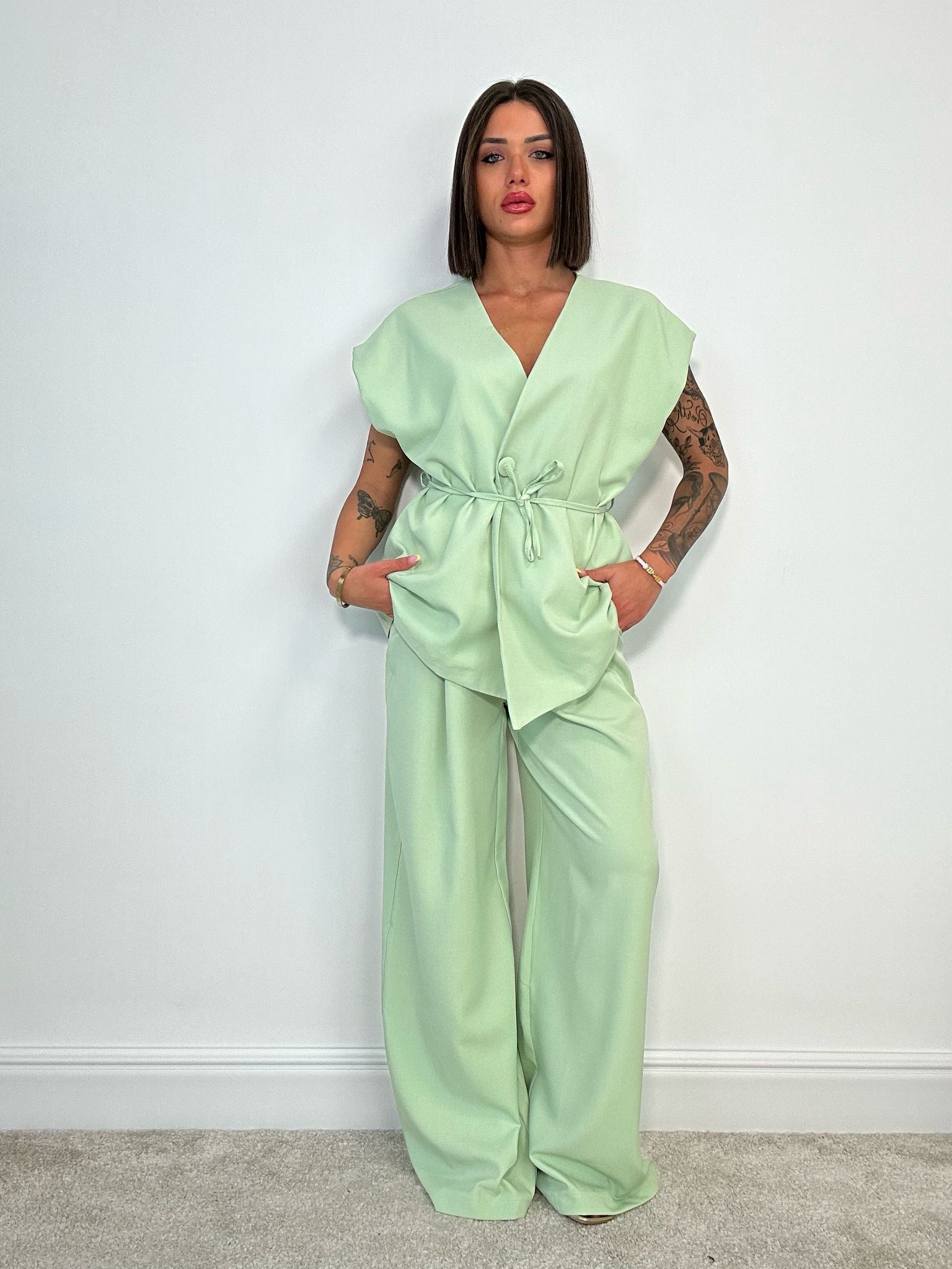 Coordinato Malaga (Giacca Smanicata+ Pantalone) Verde Chiaro