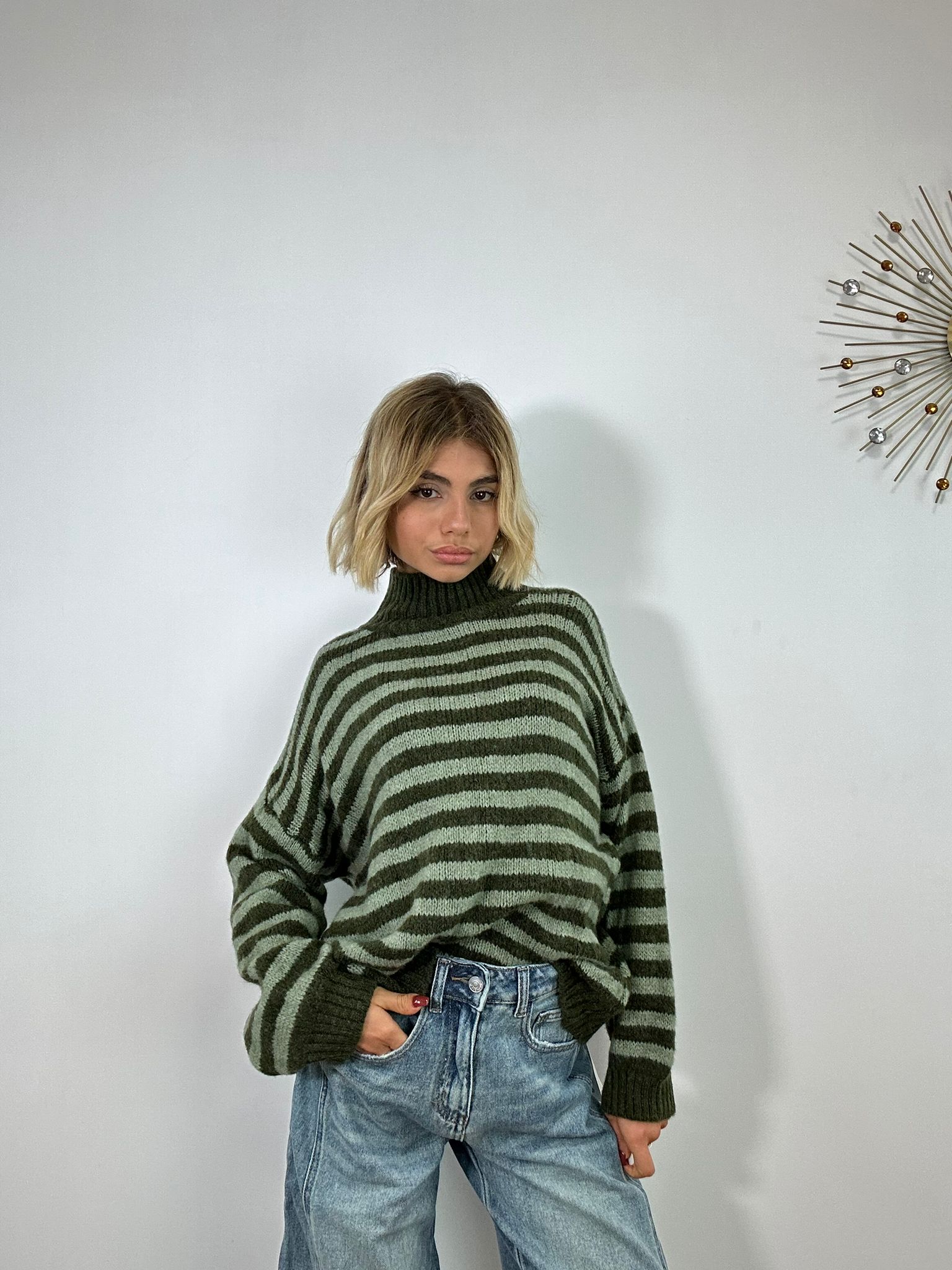 Maglione a righe 3314 - Verde