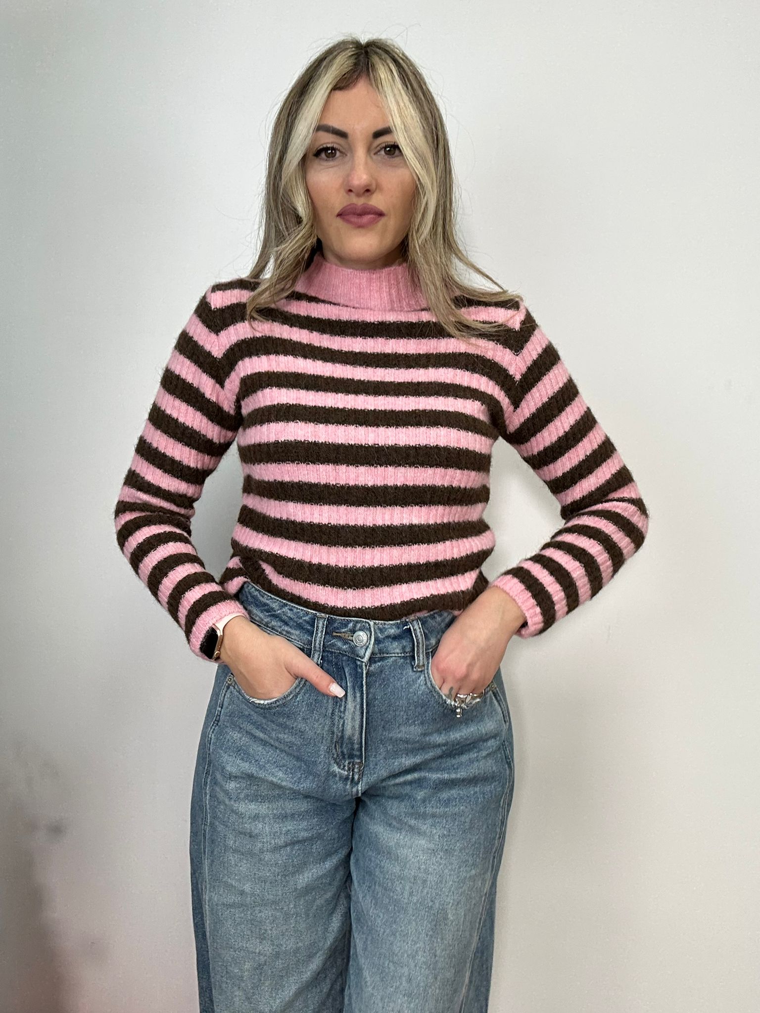 Maglione 3091 - Rosa e Marrone