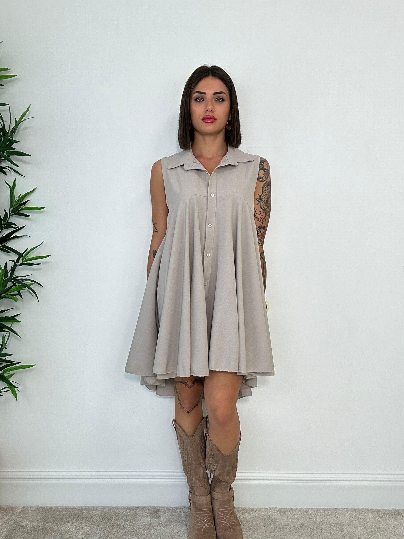 Abito Casual Smanicato - Fango