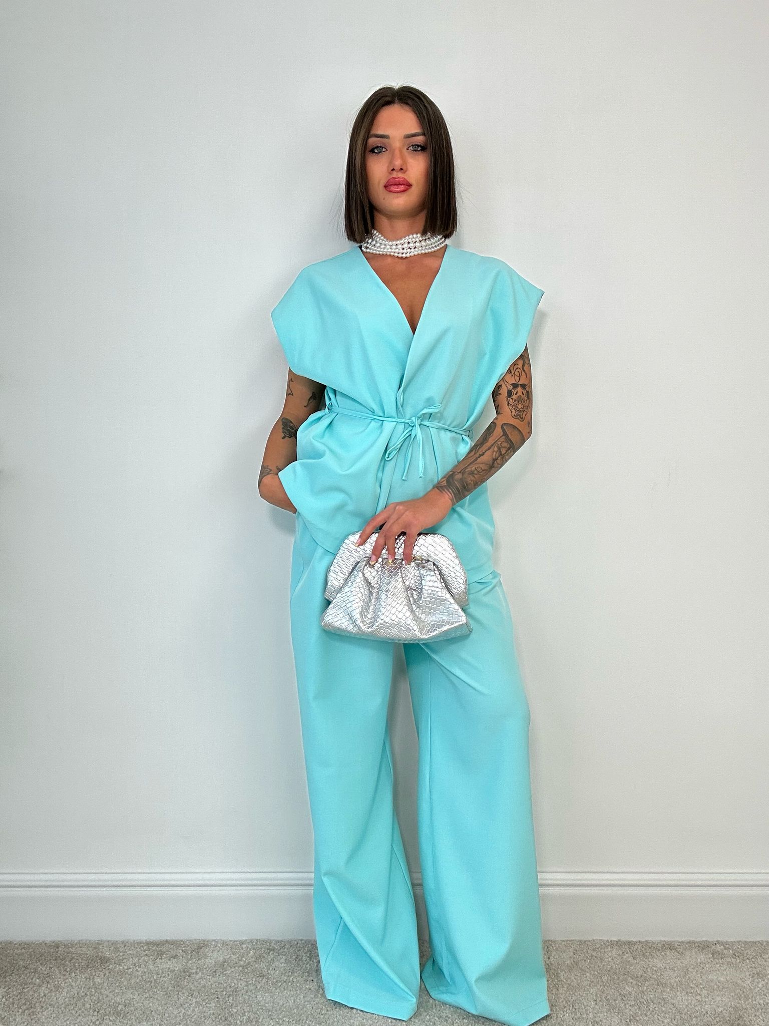 Coordinato Malaga (Giacca Smanicata+ Pantalone) Verde Acqua