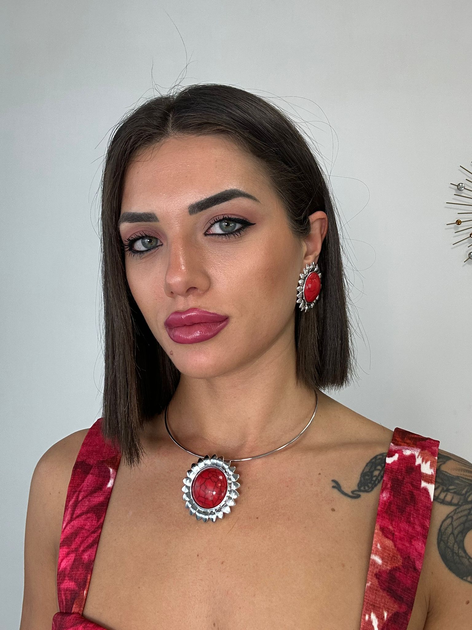 Collana + Orecchini Sole - Argento Pietra Rossa