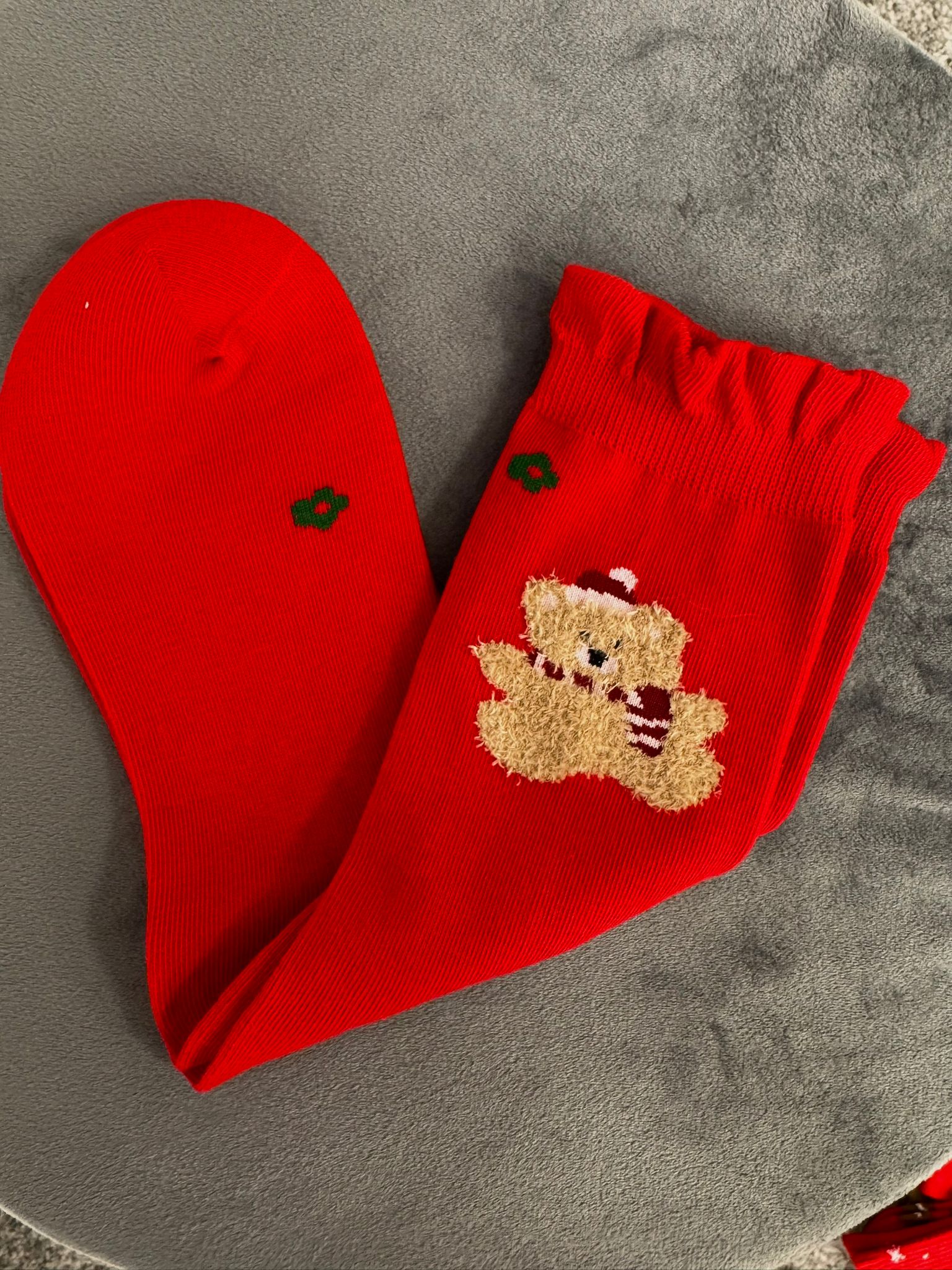 Chaussettes ours en peluche avec rouge - Rouge