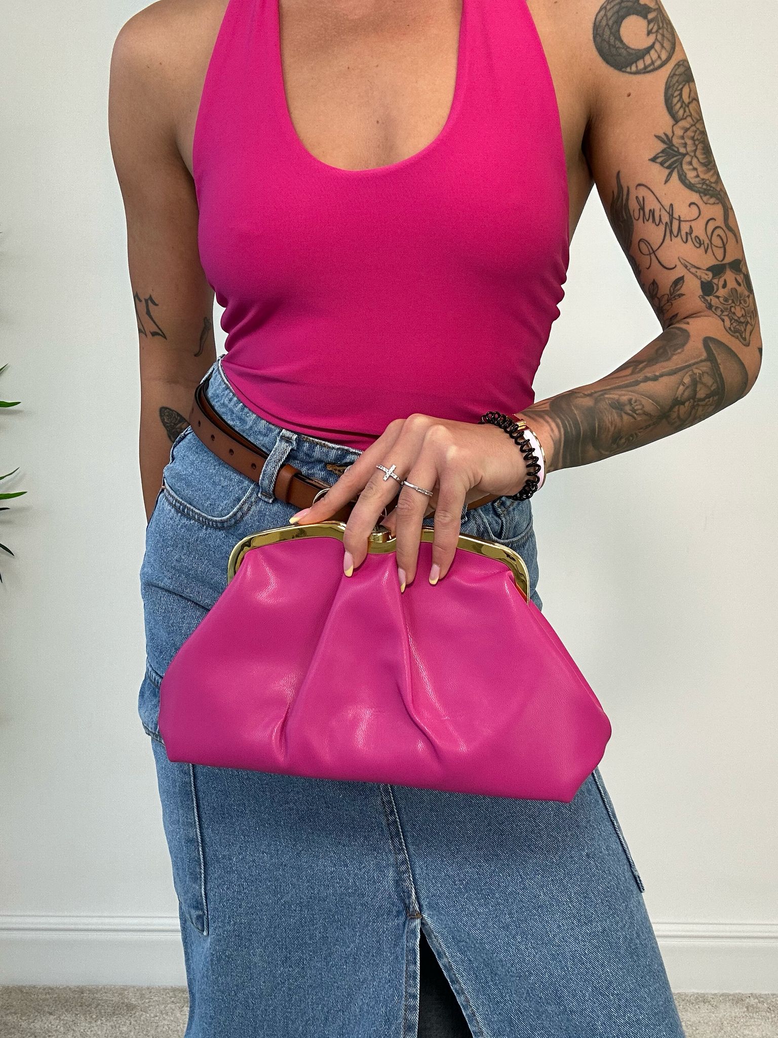 Borsa con gancetto oro - Fucsia