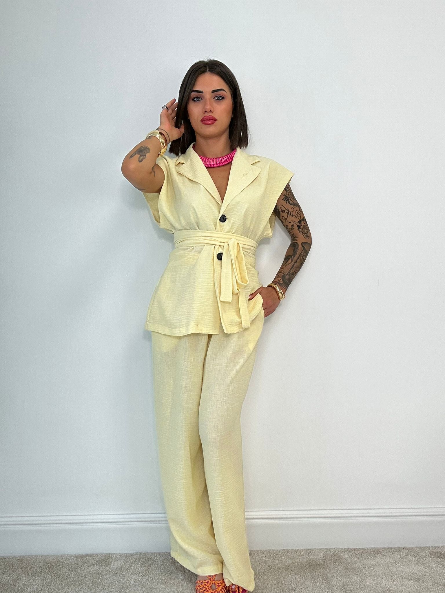Coordinato Nizza (Blazer Smanicata + Pantalone) Giallo