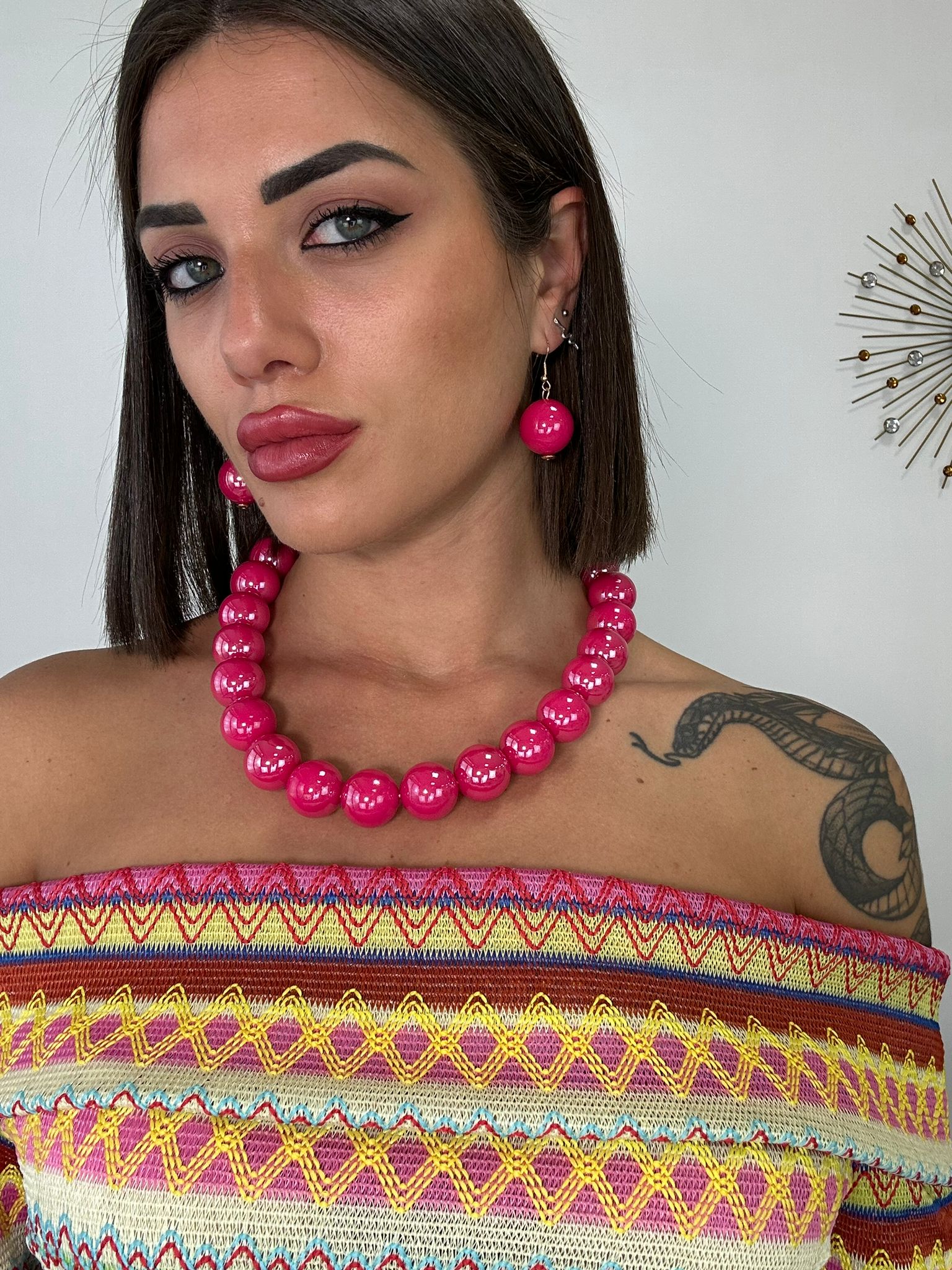 Collana + Orecchini a sfere - Magenta