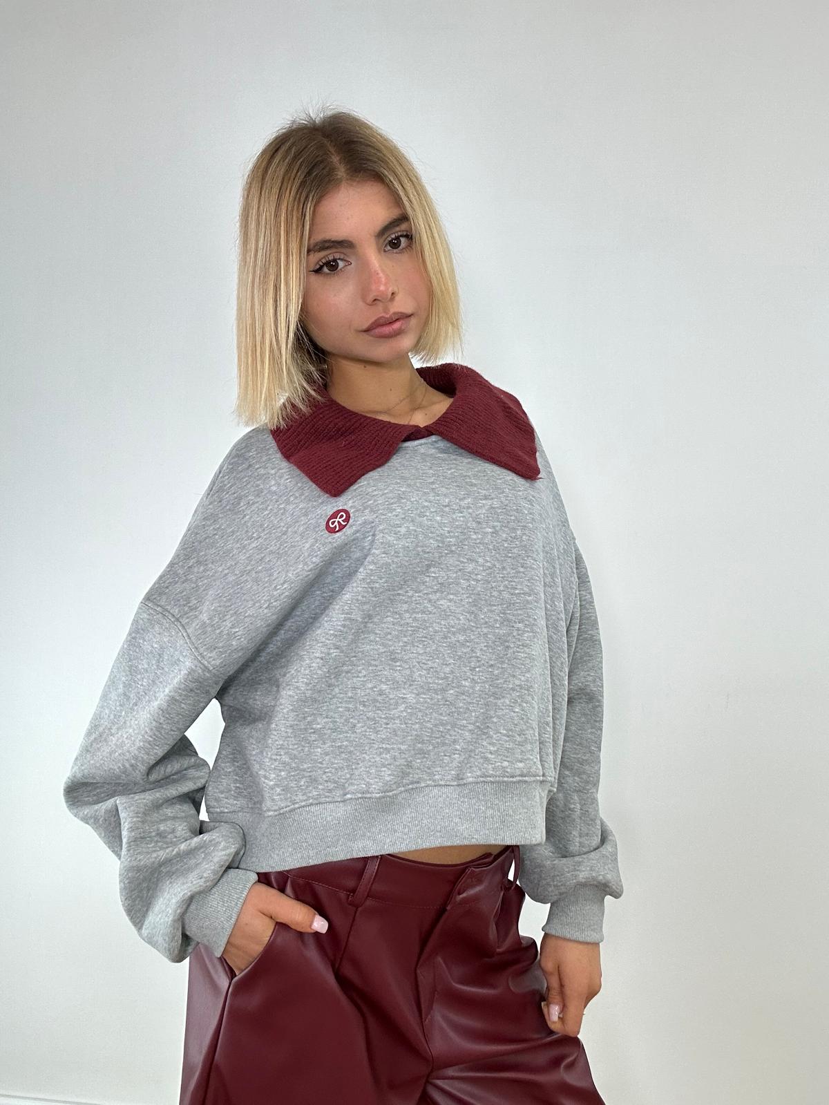 Felpa W29743 - Grigio e Bordeaux