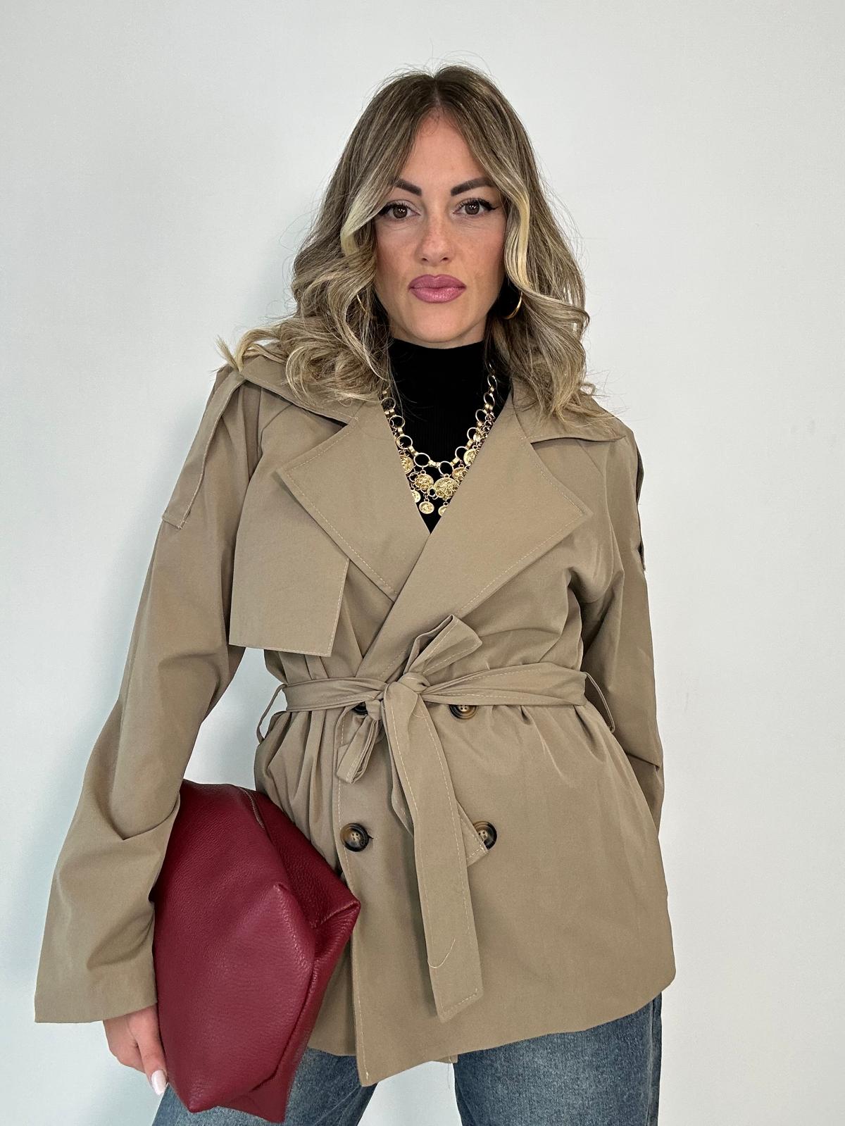 Kurzer Trenchcoat 5909 - Dunkelbeige