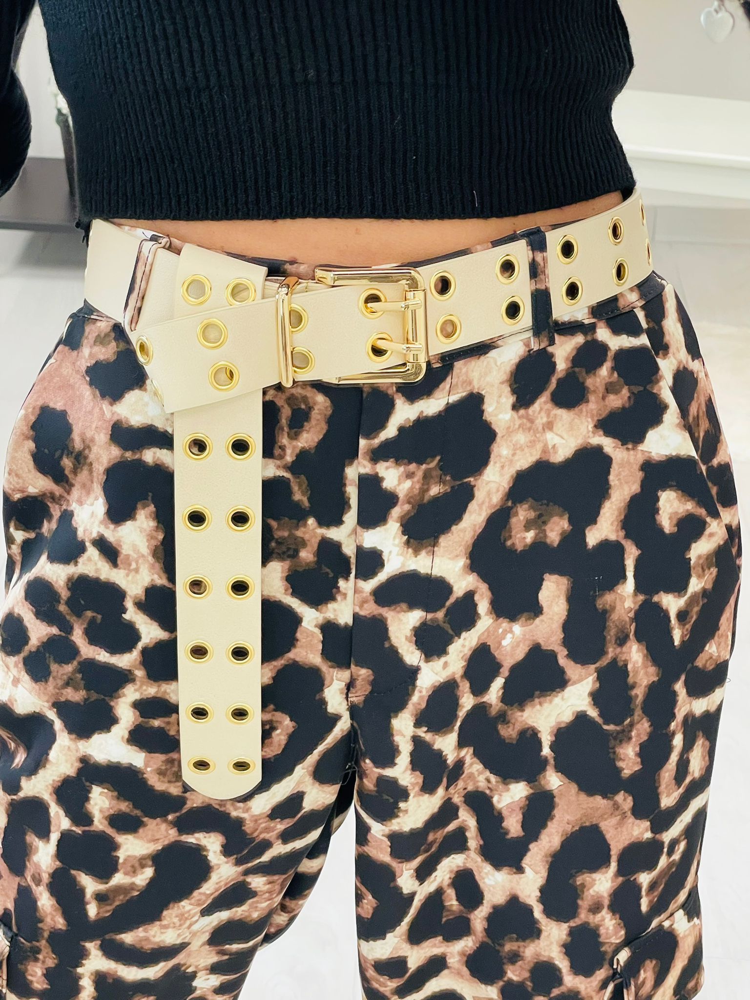 Ceinture à double œillet - Crème et or