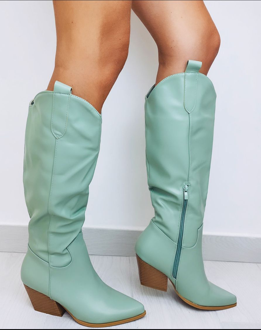 Camperos effet cuir à talons bas - Vert aqua