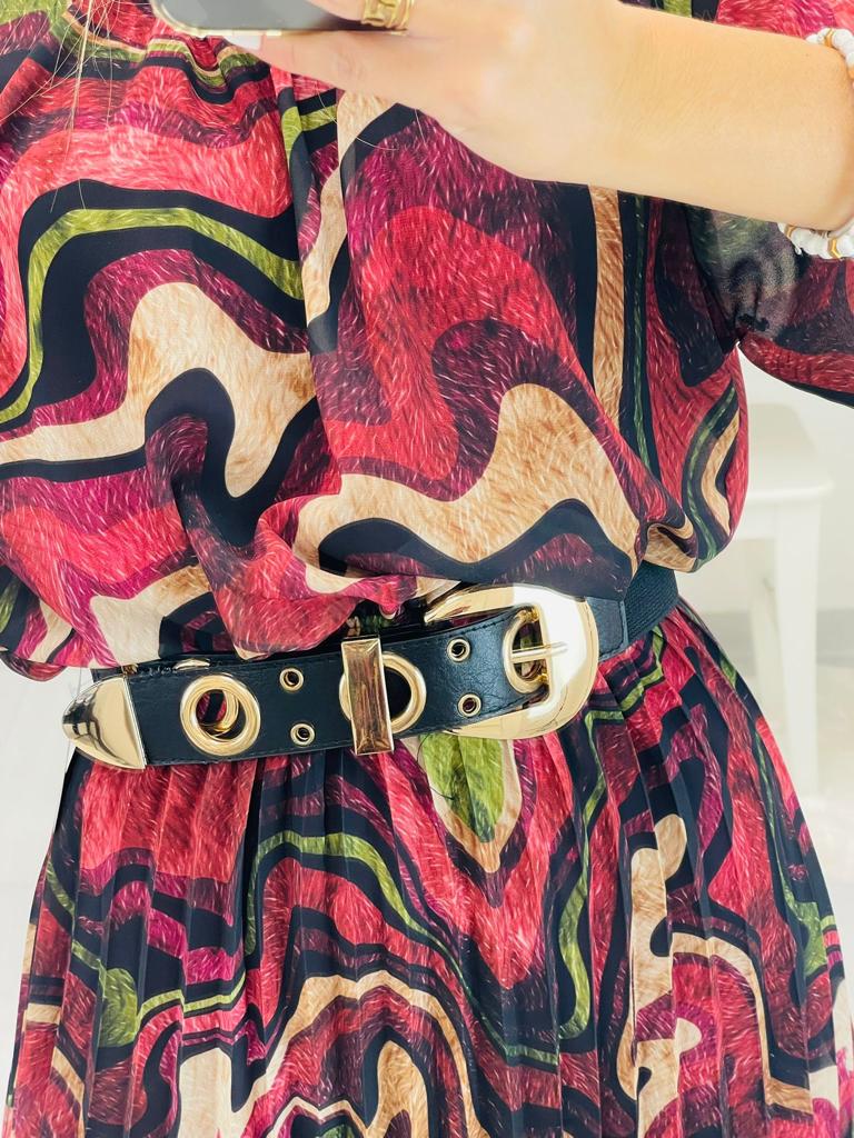 Ceinture avec élastique avec anneaux et boucle dorée - Noir