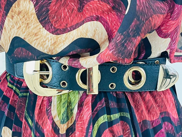 Cintura con elastico con anelli e fibbia Dorata - Nero