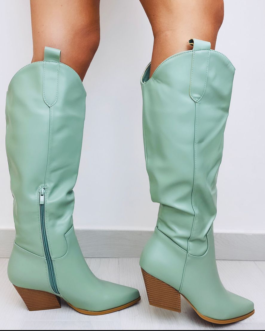 Camperos effet cuir à talons bas - Vert aqua